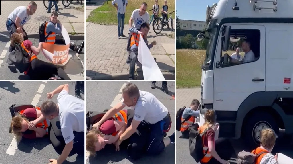 Trucker in Germany drags radical climate protester with vehicle during brutal&nbsp;confrontation