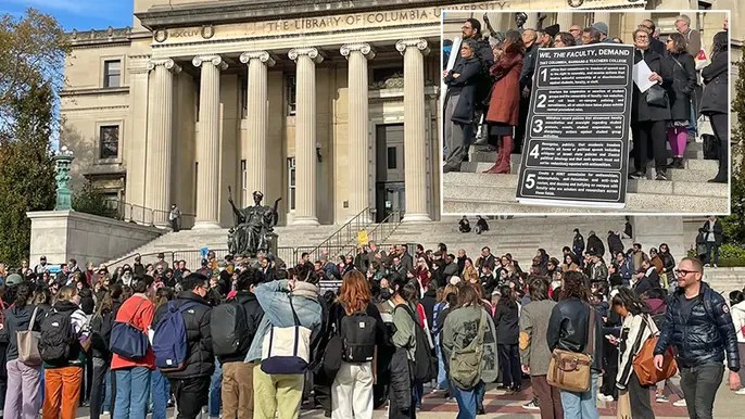 NYC Columbia University faculty and students protest suspension of 2 far-left&nbsp;groups