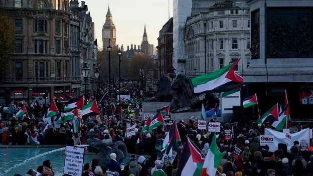 Tens of thousands join latest pro-Palestinian protest in London, at least one&nbsp;arrested