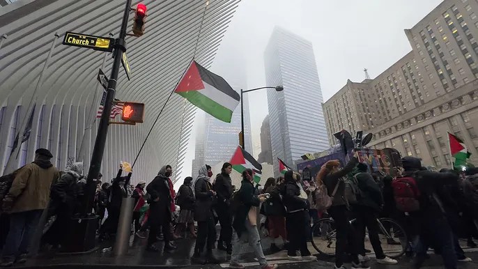 Pro-Palestinian protesters shout ‘Allahu akbar’ outside of World Trade Center&nbsp;site