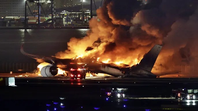 Japan Airlines plane bursts into flames after collision at Tokyo’s Haneda airport, leaving 5&nbsp;dead