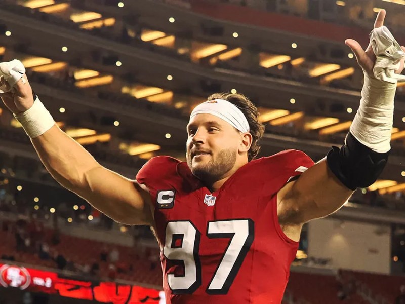 49ers’ Nick Bosa crashes Brock Purdy’s interview wearing Make America Great Again&nbsp;hat