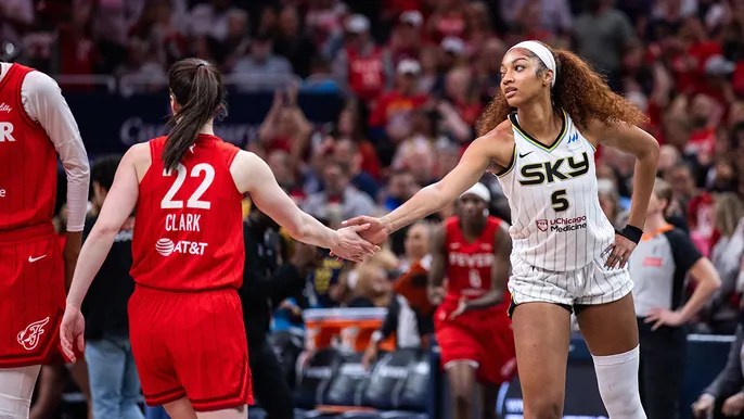 Angel Reese, Caitlin Clark have heated exchange after hard foul during Sky-Fever&nbsp;game