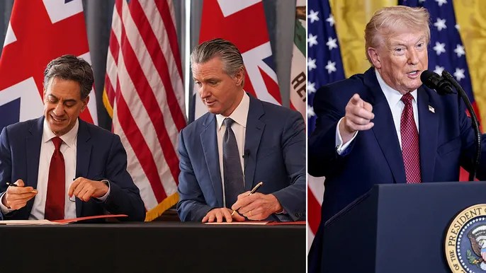 Trump blasts Newsom’s UK pact, warns foreign leaders as 2028 buzz builds